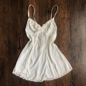 Vintage Cream Lace Sequin Beaded Chemise Slip Dress